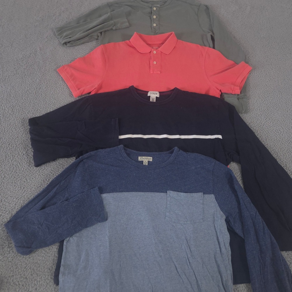 LOT OF 4 J.Crew Shirt Men Large Multi Garment-Dyed Slub Cotton Henley Pique Polo